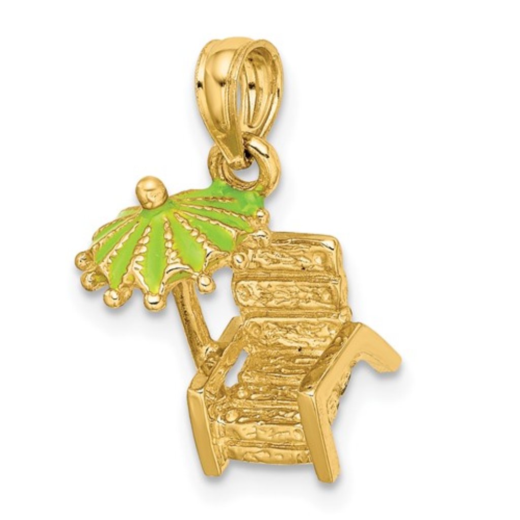 14k Yellow Gold Beach Chair With Umbrella Charm 677$